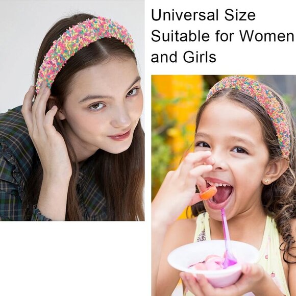 2 Pack Candy Headbands Padded Donut Glitter Hair Accessories for Women Girls main image 6